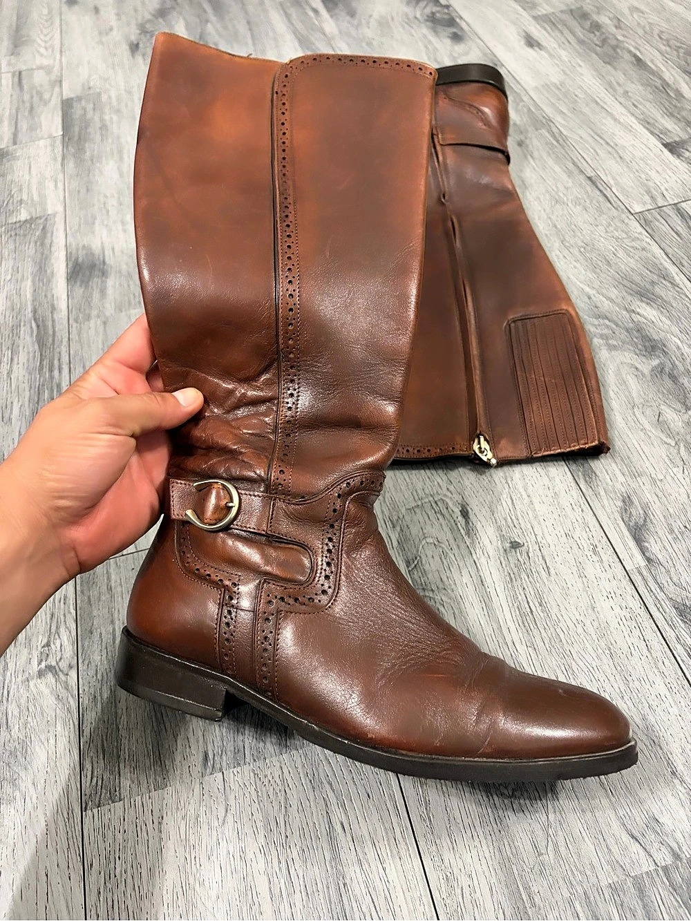 Franco Cuadra Leather Tall Heeled Riding Boots in Brown Sz 24.5 MX / 7.5 US
